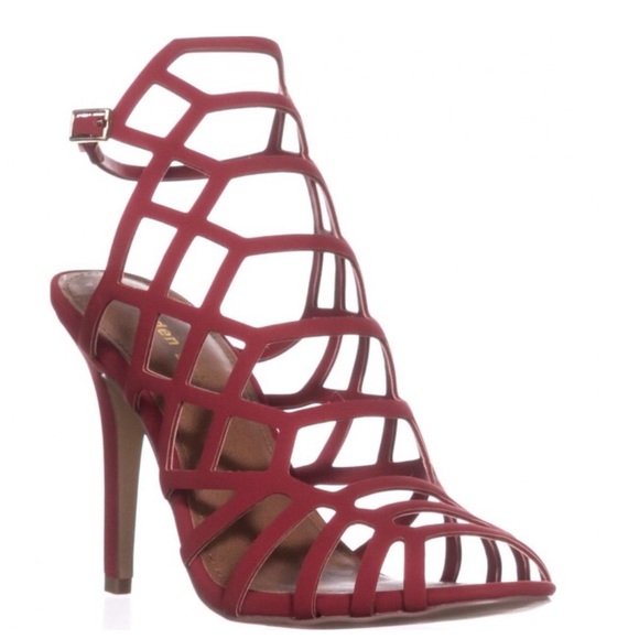 burgundy caged heels